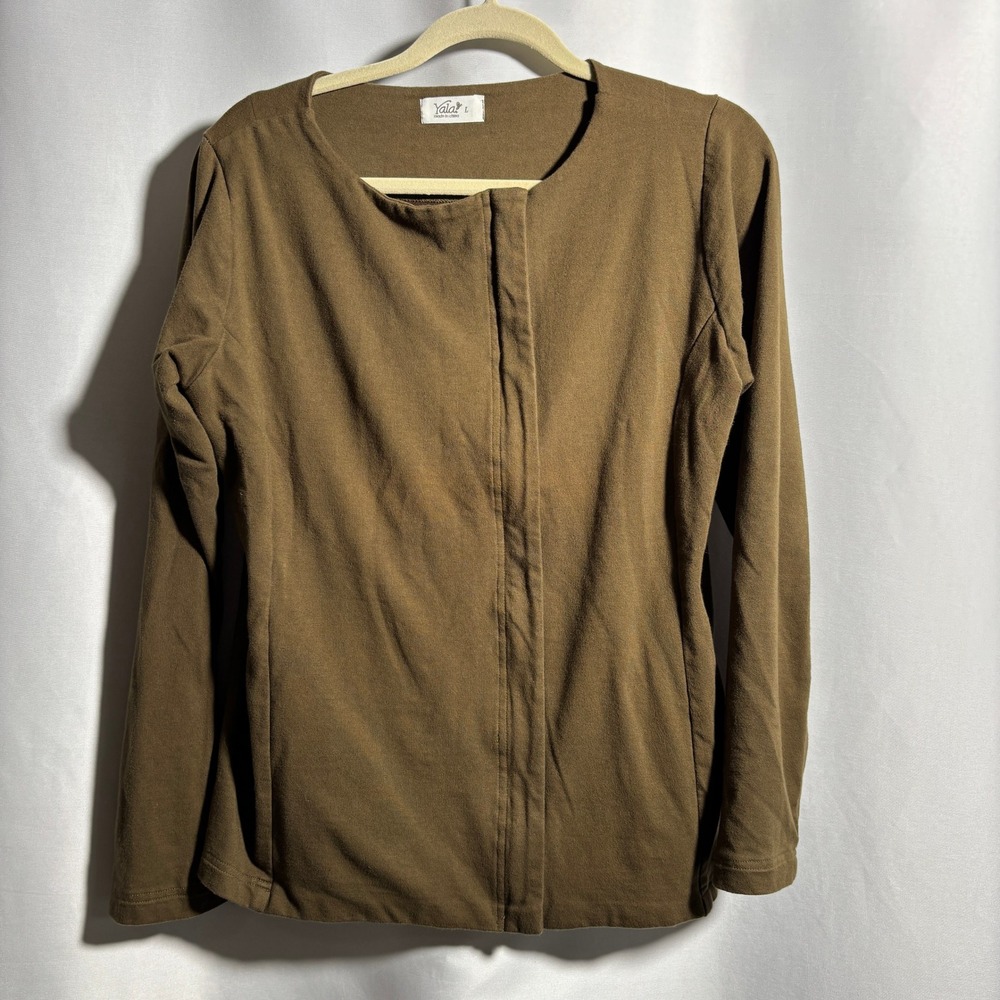 Yala Olive Green Bamboo Organic Cotton Full Zip Jacket Minimalist Womens L